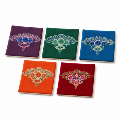 Handmade Embroidered Linen Coaster Set of 4