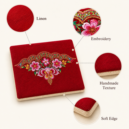 Handmade Embroidered Linen Coaster Set of 4