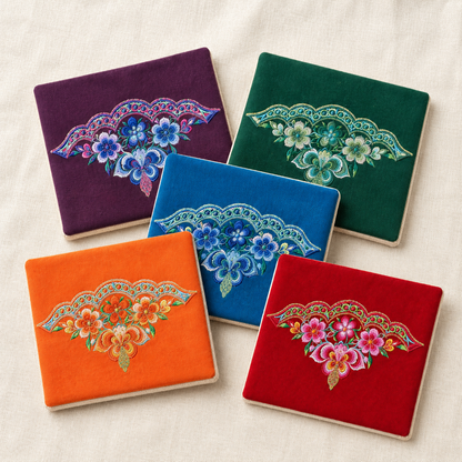 Handmade Embroidered Linen Coaster Set of 4