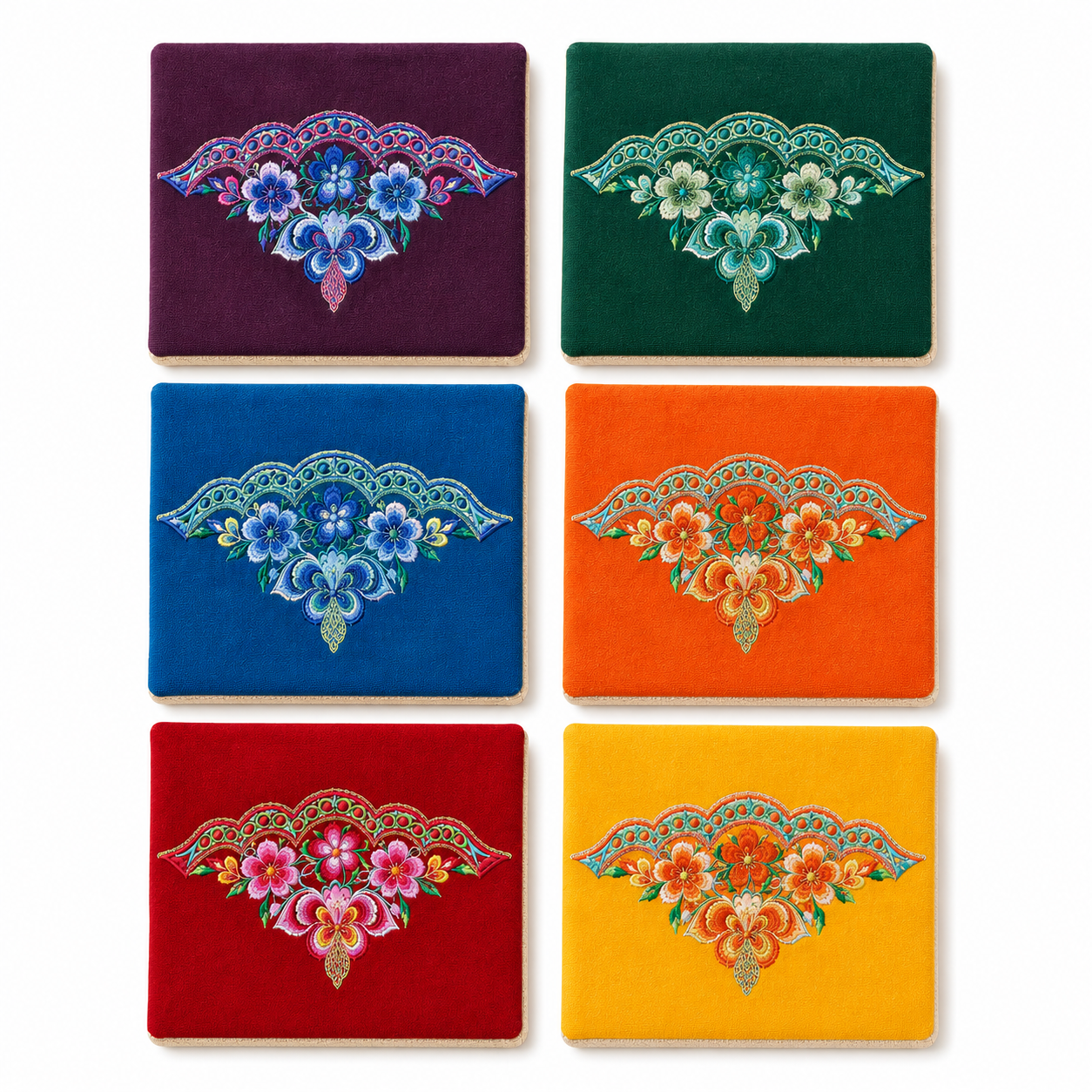 Handmade Embroidered Linen Coaster Set of 4