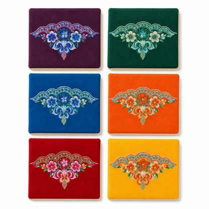 Handmade Embroidered Linen Coaster Set of 4
