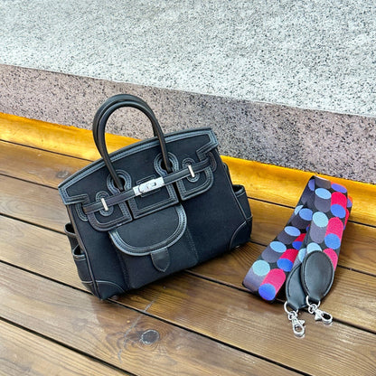 H Series Playful Outline Bag 25×13×21 cm | Canvas & PU Top Handle