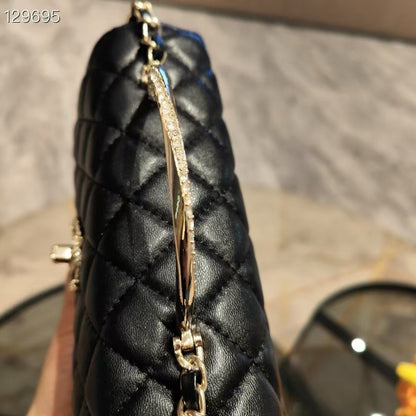 C Series | Genuine Leather Quilted Top-Handle Mini Bag – Golden Metal Frame Design