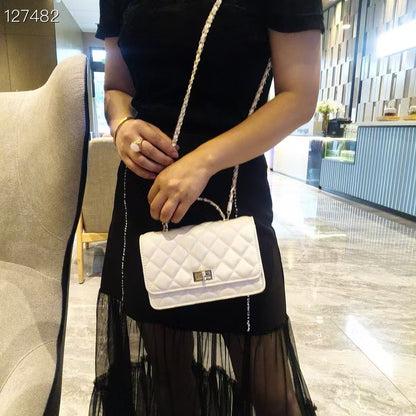 C Series | Genuine Leather Quilted Top-Handle Bag – Chain Handle Mini Crossbody