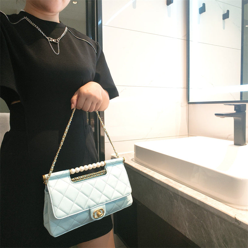C Series 6010 Genuine Leather Quilted Pearl-Handle Flap Chain Bag – 5 Colors | Elegant Shoulder & Crossbody | Greenyuna