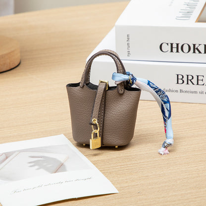 Mini PU Bucket Handbag | Cute Decorative Bag with Scarf Charm