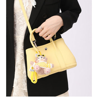 Mini Tote Bag with Plush Charm | Cute Daily Handbag | 6 Colors