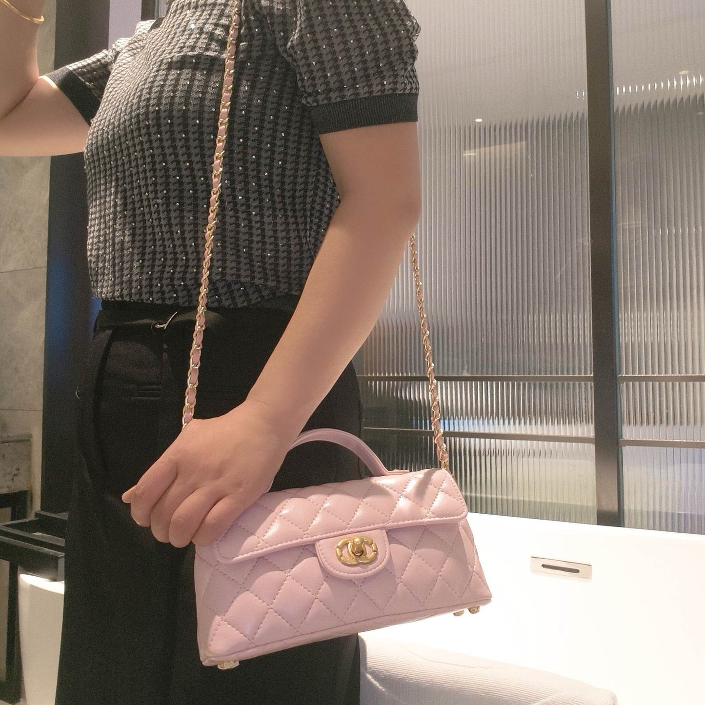 Mini Genuine Leather Quilted Top Handle & Chain Flap Bag – 4 Colors | Premium Crossbody | Greenyuna