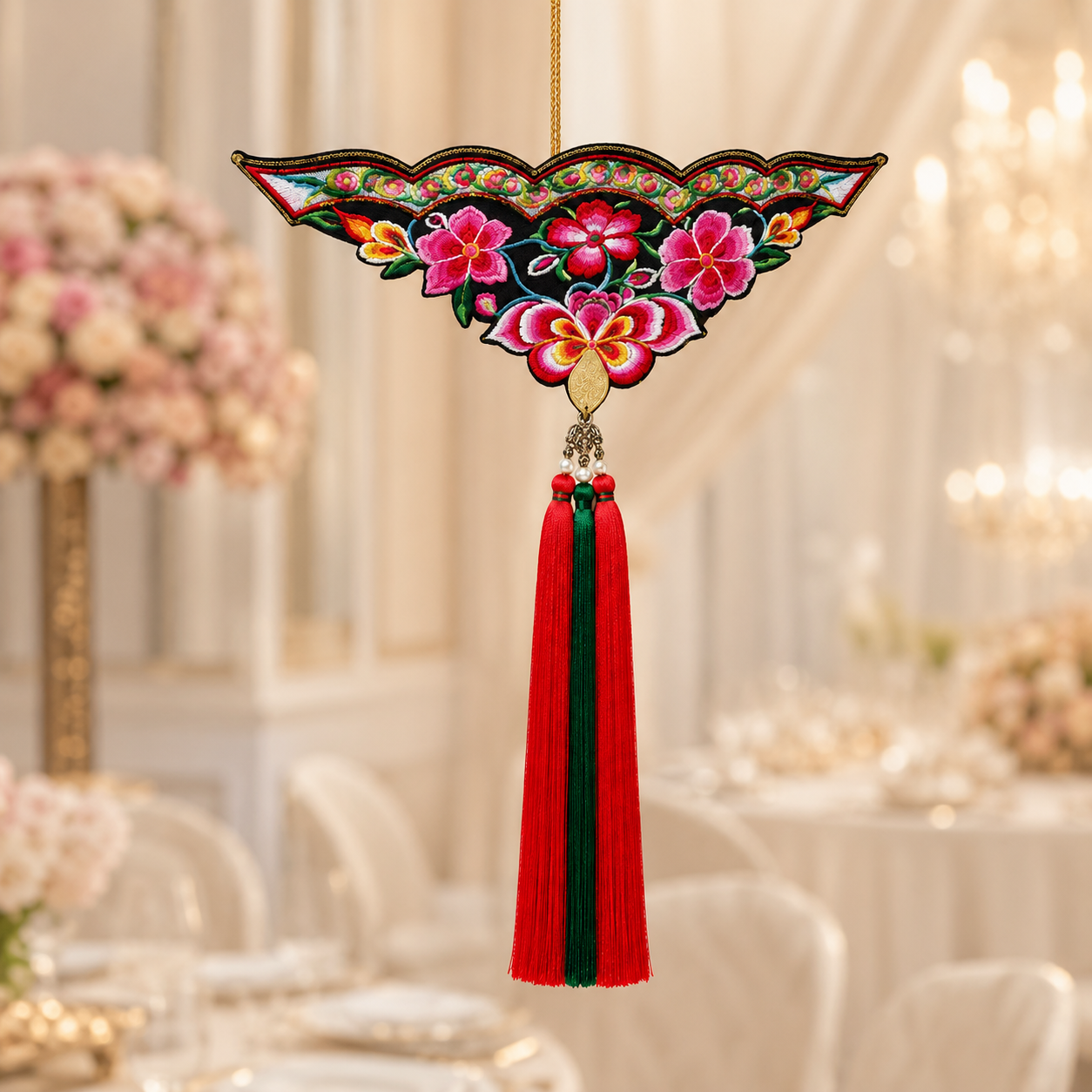 Handmade Embroidered Hanging Ornament with Tassels