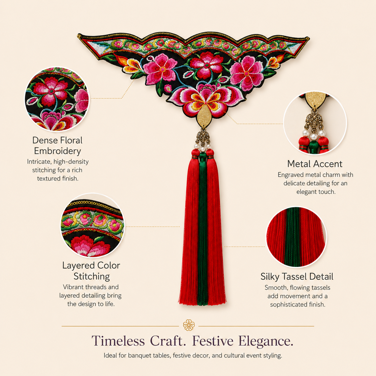 Handmade Embroidered Hanging Ornament with Tassels