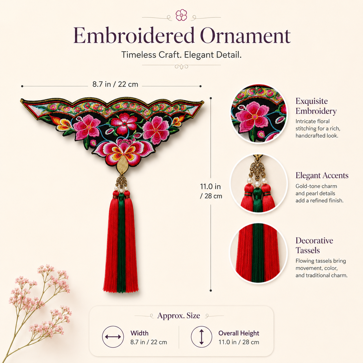 Handmade Embroidered Hanging Ornament with Tassels