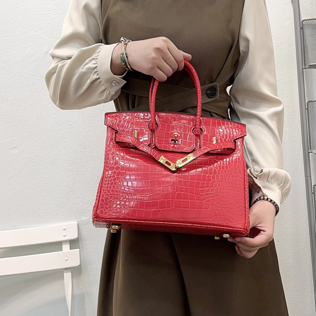 H Series 30×16×22 cm Croc-Texture Structured Tote Bag | Premium PU | Factory Direct