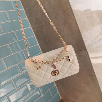 C Series · Genuine Leather Quilted Medium Flap Bag with Charm Chain – 4 Colors | Greenyuna