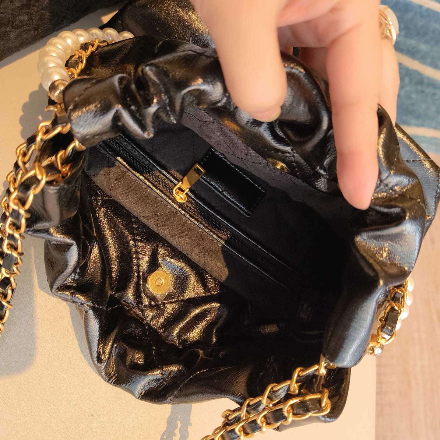 Pearl Chain Soft Quilted Hobo Bag – Shoulder & Crossbody | 5 Colors | Greenyuna