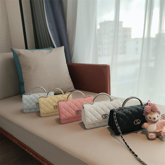 C Series · Genuine Leather Quilted Top Handle Chain Flap Bag – 5 Colors | Handheld & Crossbody | Greenyuna