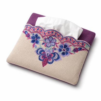 Floral Embroidered Linen Tissue Holder