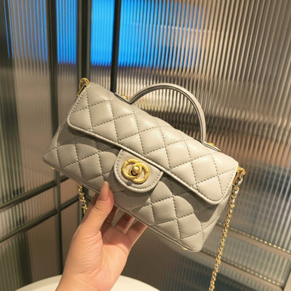 Mini Genuine Leather Quilted Top Handle & Chain Flap Bag – 4 Colors | Premium Crossbody | Greenyuna