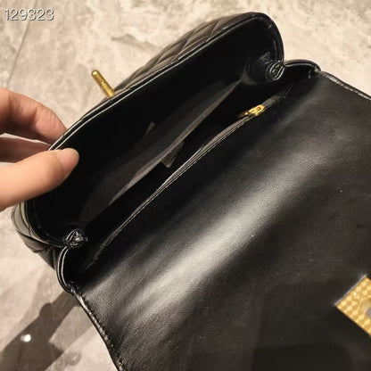 C Series · Genuine Leather Quilted Twisted-Metal Handle Flap Bag – 4 Colors | Elegant Top Handle | Greenyuna