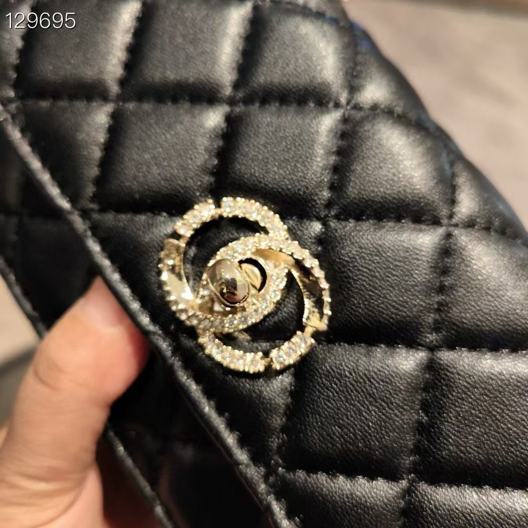 C Series | Genuine Leather Quilted Top-Handle Mini Bag – Golden Metal Frame Design