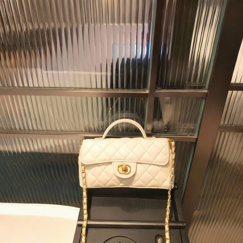 Mini Genuine Leather Quilted Top Handle & Chain Flap Bag – 4 Colors | Premium Crossbody | Greenyuna