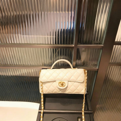 Mini Genuine Leather Quilted Top Handle & Chain Flap Bag – 4 Colors | Premium Crossbody | Greenyuna