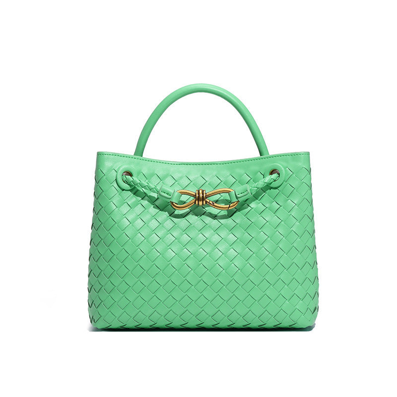 D Series Mini Woven PU Tote Bag – 25cm Handbag with Crossbody Strap
