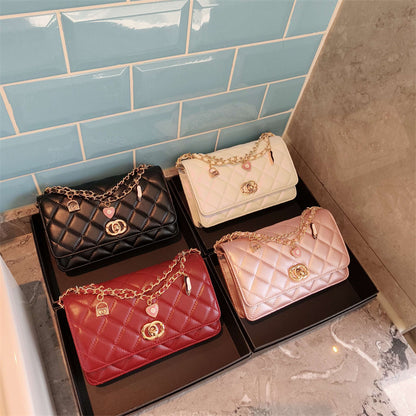 C Series · Genuine Leather Quilted Medium Flap Bag with Charm Chain – 4 Colors | Greenyuna