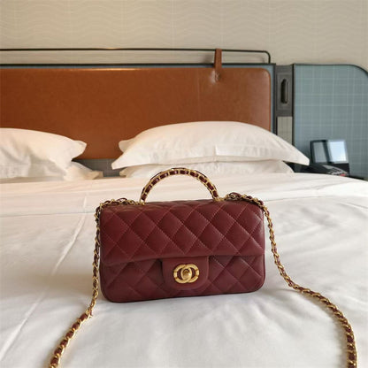 #1158 Mini Genuine Leather Quilted Flap Chain Bag – 6 Colors | Crossbody & Shoulder | Greenyuna