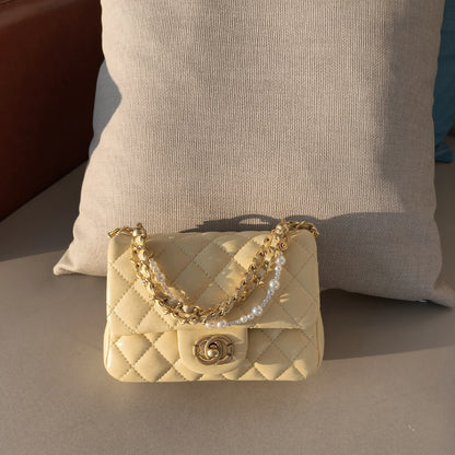 Mini Genuine Leather Quilted Flap Bag – Double Chain Strap | 5 Colors | MOQ 2 | Greenyuna