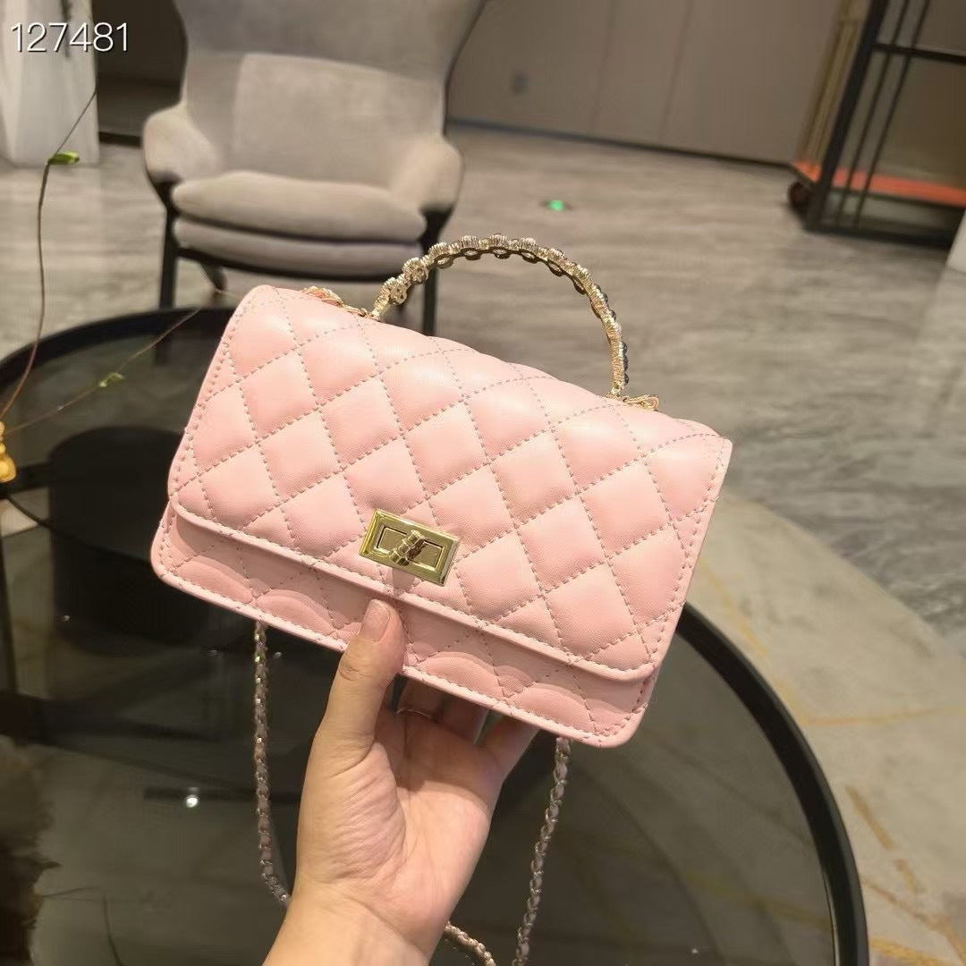 C Series | Genuine Leather Quilted Top-Handle Bag – Chain Handle Mini Crossbody