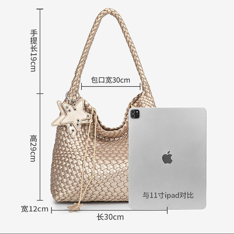 D Series Large Woven PU Tote Bag – 30cm with Star Detail and Top Handle