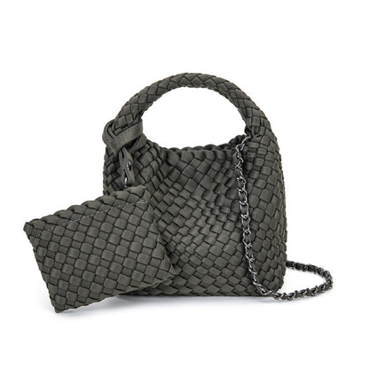 D Series Mini Woven PU Handbag – 16cm Small Bag with Top Handle