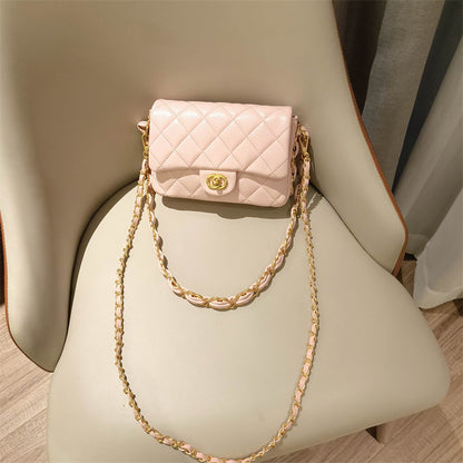 Mini Genuine Leather Quilted Flap Crossbody Bag – 6 Colors | Gold Chain | Greenyuna