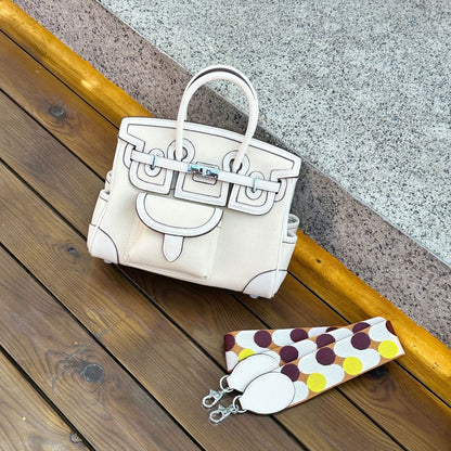 H Series Playful Outline Bag 25×13×21 cm | Canvas & PU Top Handle