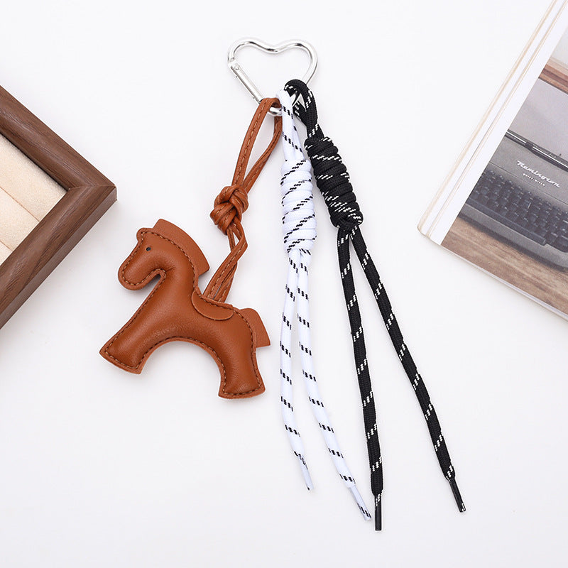 PU Horse Tassel Bag Charm Set | Cute Pendant with Braided Rope