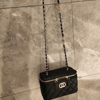 C Series · Genuine Leather Quilted Medium Vanity Crossbody Bag – Double Zipper | 4 Colors | Greenyuna