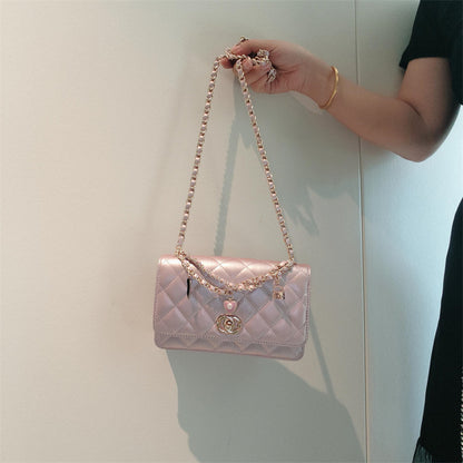 C Series · Genuine Leather Quilted Medium Flap Bag with Charm Chain – 4 Colors | Greenyuna