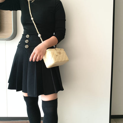 C Series · Genuine Leather Quilted Medium Vanity Box Bag – Pearl & Chain Strap | 4 Colors | Greenyuna