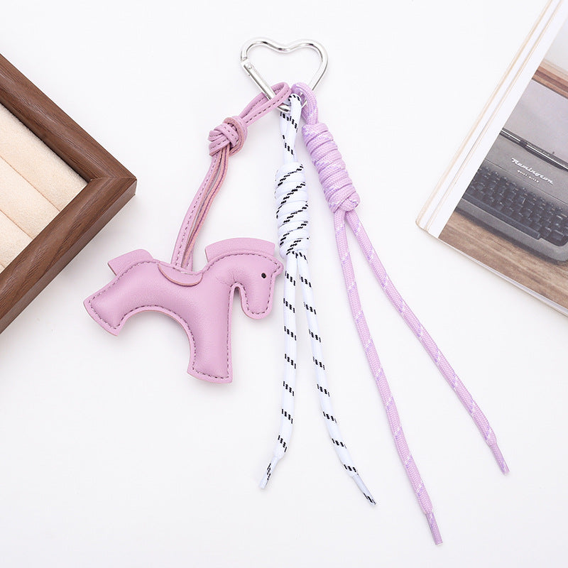 PU Horse Tassel Bag Charm Set | Cute Pendant with Braided Rope