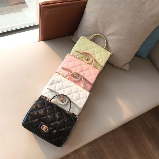 C Series · Genuine Leather Quilted Mini Pearl Handle Flap Bag – 4 Colors | Greenyuna