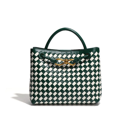 D Series Mini Woven PU Tote Bag – 25cm Handbag with Crossbody Strap