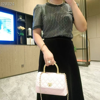 C Series · Genuine Leather Quilted Twisted-Metal Handle Flap Bag – 4 Colors | Elegant Top Handle | Greenyuna