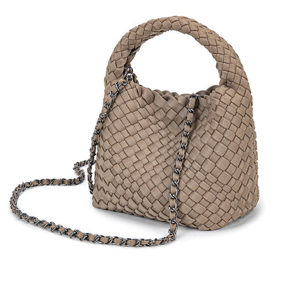 D Series Mini Woven PU Handbag – 16cm Small Bag with Top Handle