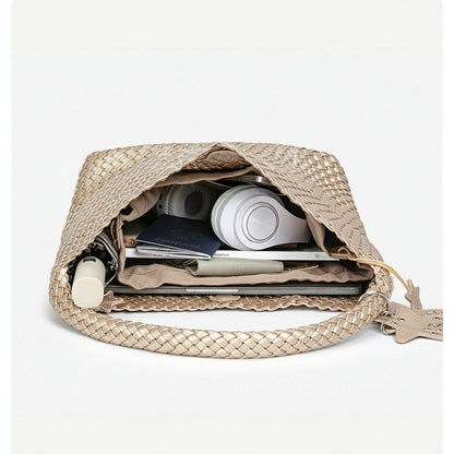 D Series Large Woven PU Hobo Tote – 33cm Shoulder Bag with Inner Pouch Set