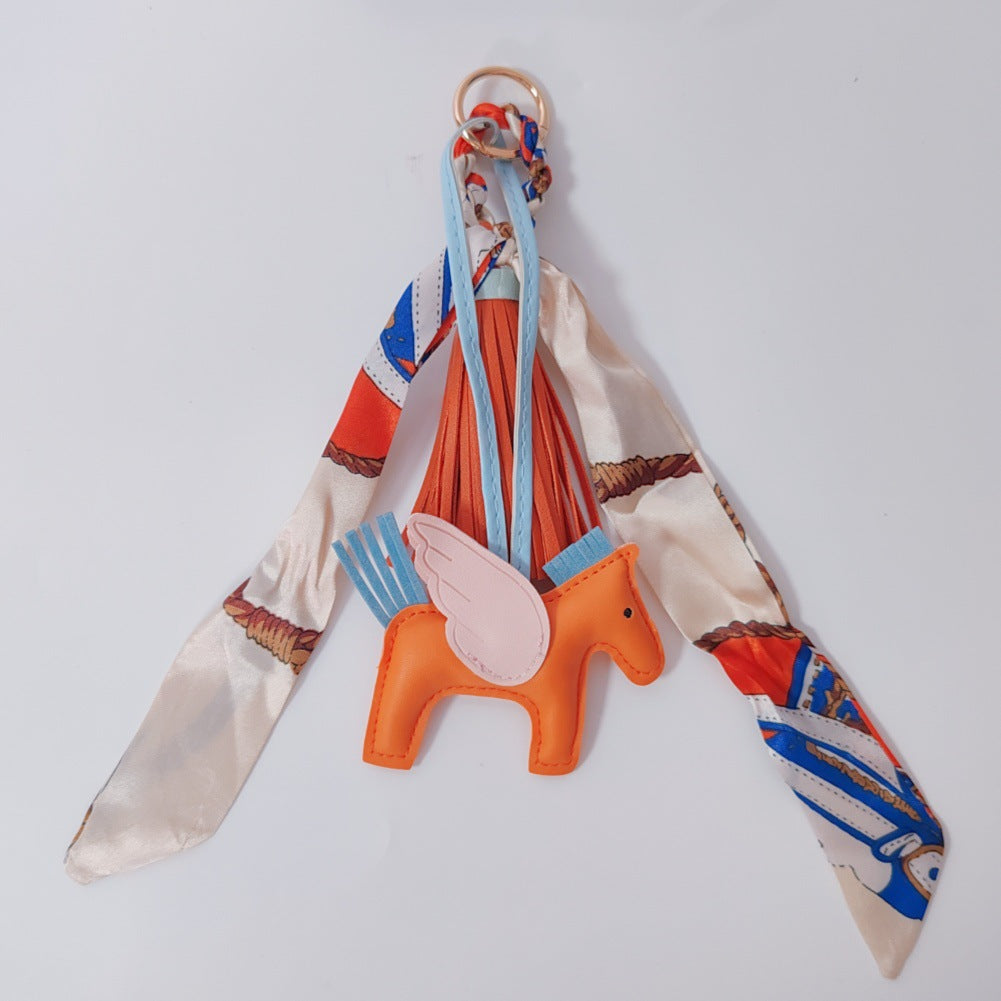 Colorful Twilly Scarf Bag Charm Set | Horse Pendant Keychain & Fashion Bag Accessory