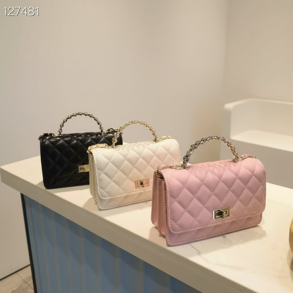 C Series | Genuine Leather Quilted Top-Handle Bag – Chain Handle Mini Crossbody