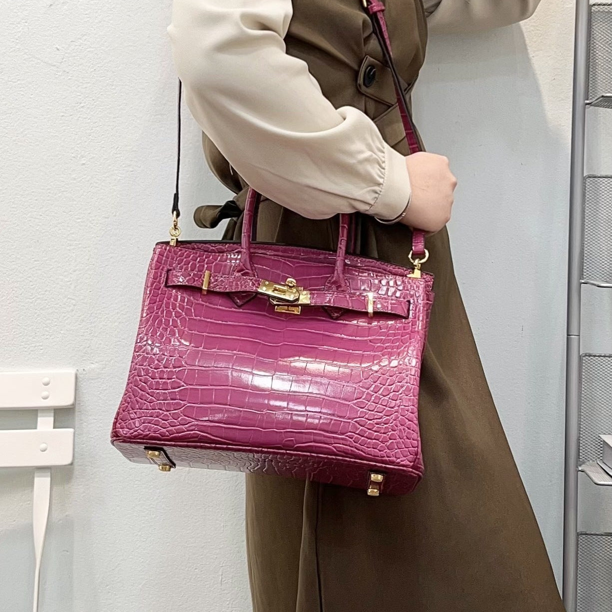 H Series 30×16×22 cm Croc-Texture Structured Tote Bag | Premium PU | Factory Direct