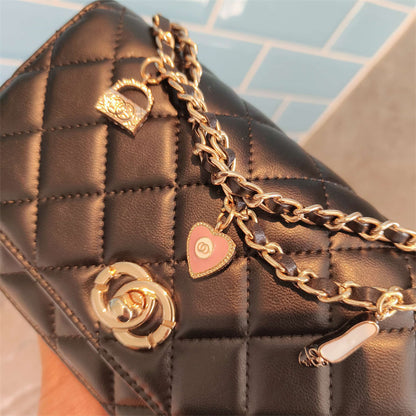 C Series · Genuine Leather Quilted Medium Flap Bag with Charm Chain – 4 Colors | Greenyuna