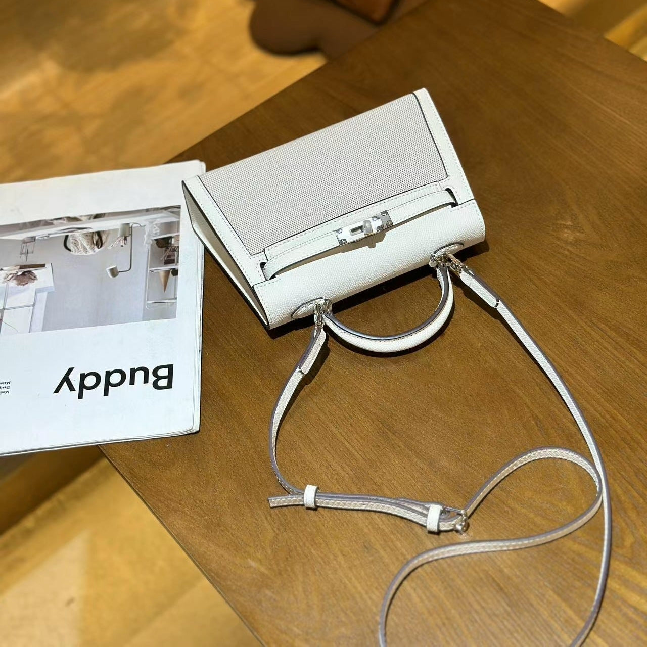 H Series 22 cm Canvas-Panel Structured Bag – Model 2011 | Silver Hardware