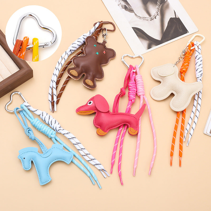 PU Horse Tassel Bag Charm Set | Cute Pendant with Braided Rope